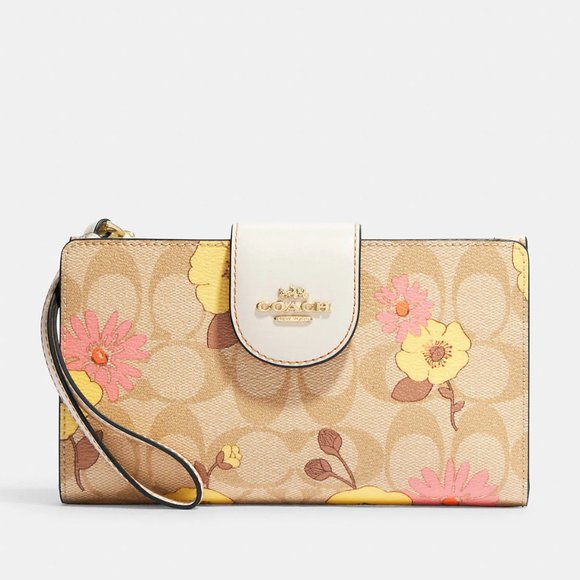 🌸🌿 Tech Wallet In Signature Canvas With Floral Cluster Print - Picture 2 of 9